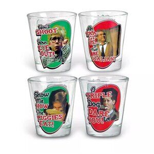 A Christmas Story Quotes 4 Piece Shot Glass Set White Elephant Gag Gift NEW